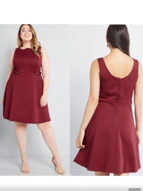 ModCloth Dress Womens Plus Size 3X Wine Burgundy Red Textured Fall Jumper Retro